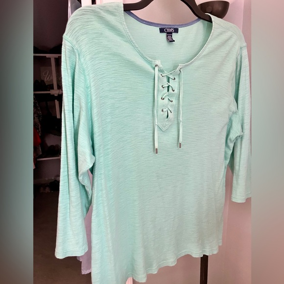 Chaps Women’s Tshirt size 3X. 100% Cotton, Mint Green Color 3/4 Sleeves. - Picture 1 of 16